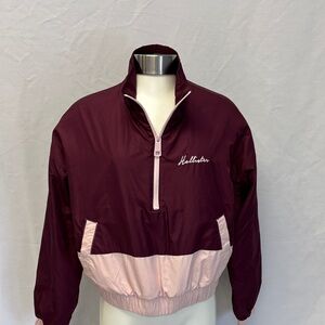 Hollister Women's Maroon and Light Pink Bomber Jacket